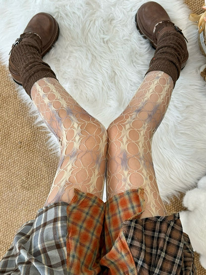 Fashion Hollow-out Tights WhiteGray Details Gyaru Dye Tie