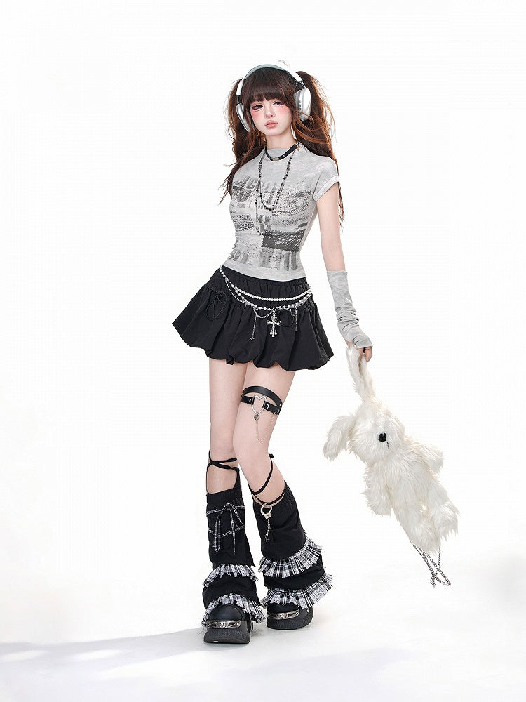 Grau/schwarzes, glamouröses Slim-Fit-Top mit Stehkragen