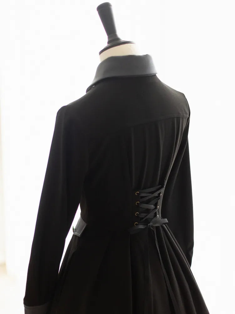 Black Design Fashion Placket Retro Buttons Dress Elegant Cape Detachable Front Bronze-tone