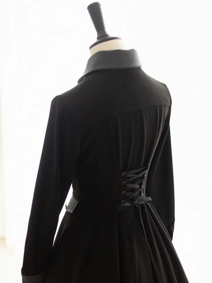 Black Design Fashion Placket Retro Buttons Dress Elegant Cape Detachable Front Bronze-tone