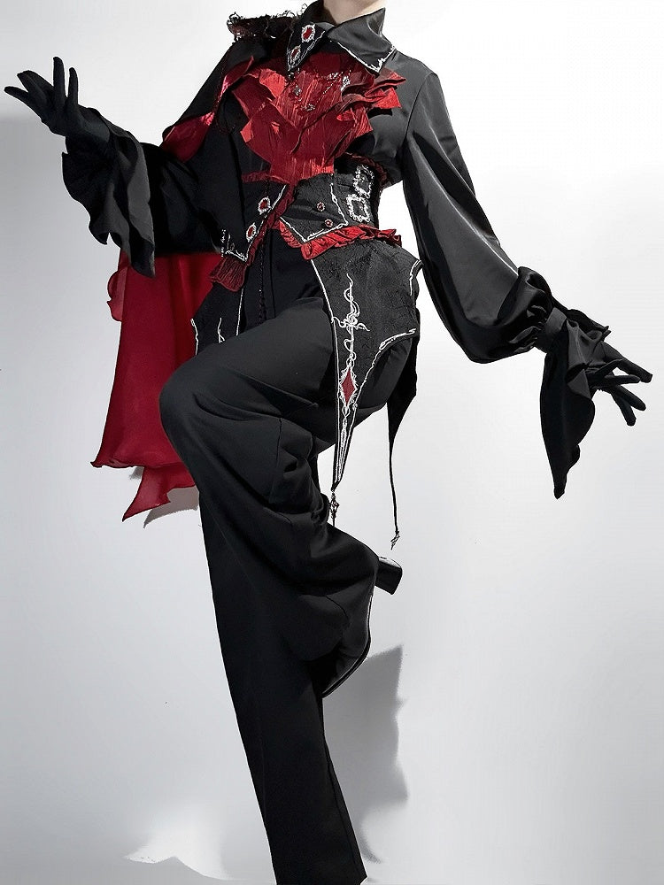 Ouji Lolita Wide-Leg High-Waist Cut Pants in Black - Unknown Star