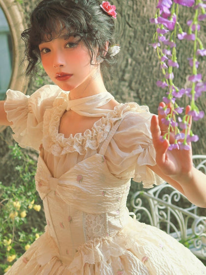 花柄フリルトリムブラウスコルセットトップセット