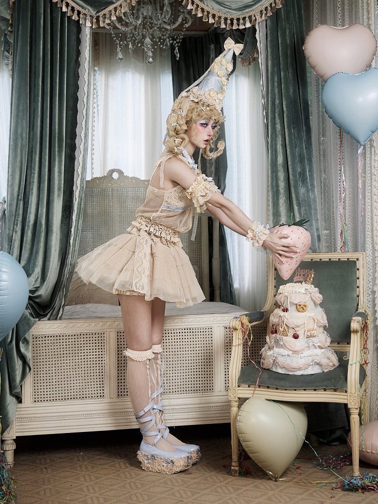 Apricot Layered Dots Tulle Skirt with Lace Trim & Built-in Bloomers - Blood Supply