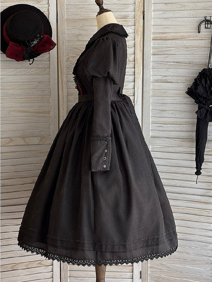Lolita and Gothic with Lace Pattern Dress Spider Web Trim Black Juliette Sleeves