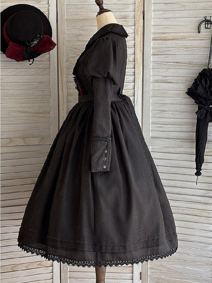 Lolita and Gothic with Lace Pattern Dress Spider Web Trim Black Juliette Sleeves