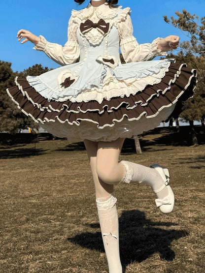 Dress Ruffles Lace Chocolate Patch Bow Mint with Lolita JSK Sweet Green Heart Embellished and