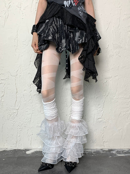 White Y2K Banded Crisscorss Tights