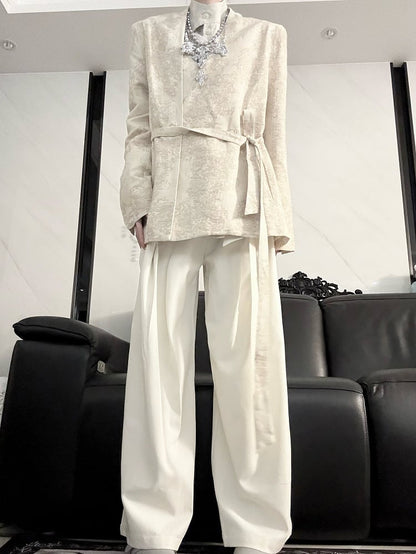 Self-tie Apricot Pants Belt Wide-leg Elegant with