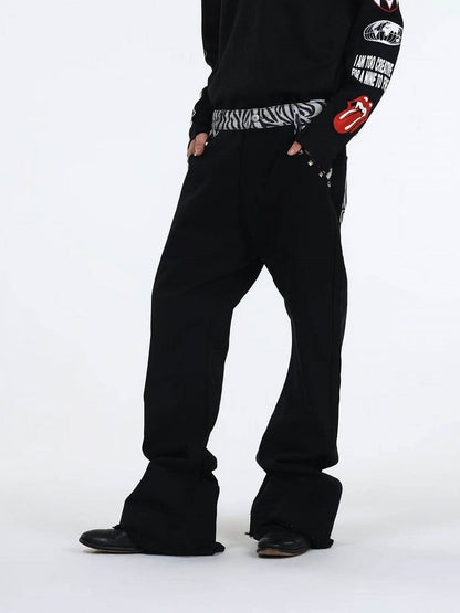 Zebra Print Black Curved Leg Denim with Dual Hem - DETW OnLine