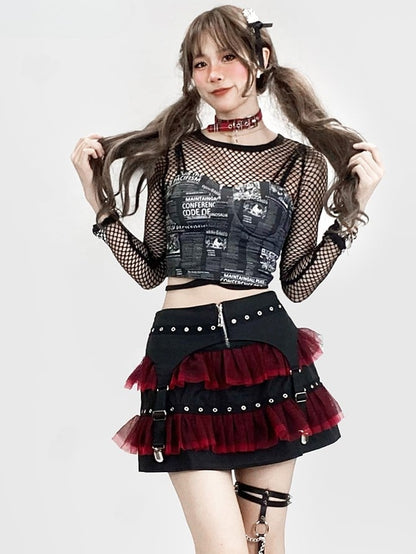 Glamorous Newspaper Black Top Cami Y2K Print