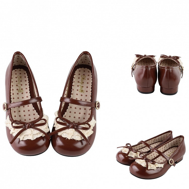 Schleife Trim Toe Brown Heels Mary Janes Runde Spitze Akzent 2,2 CM Dunkel Geknotet