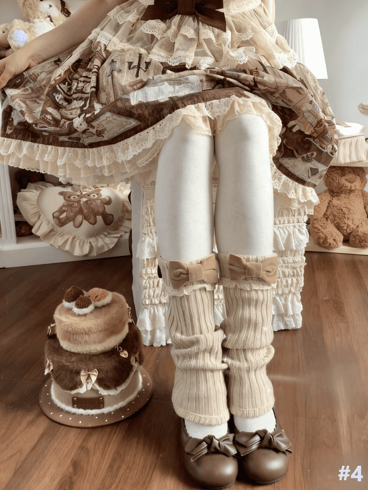 Lace Knitted 8 Details Leg Warmers Bow Color Options