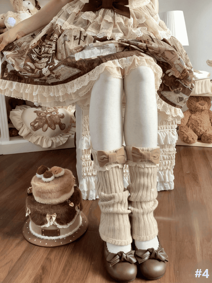 Lace Knitted 8 Details Leg Warmers Bow Color Options