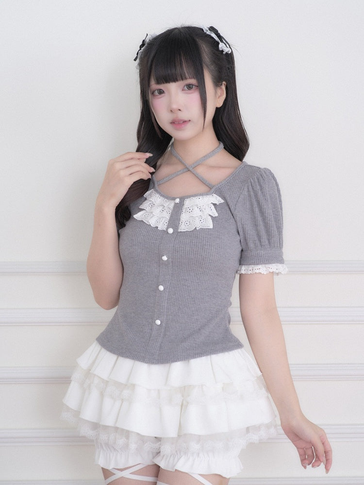 White Ryousangata Tiered Ruffled Skort - No Genki