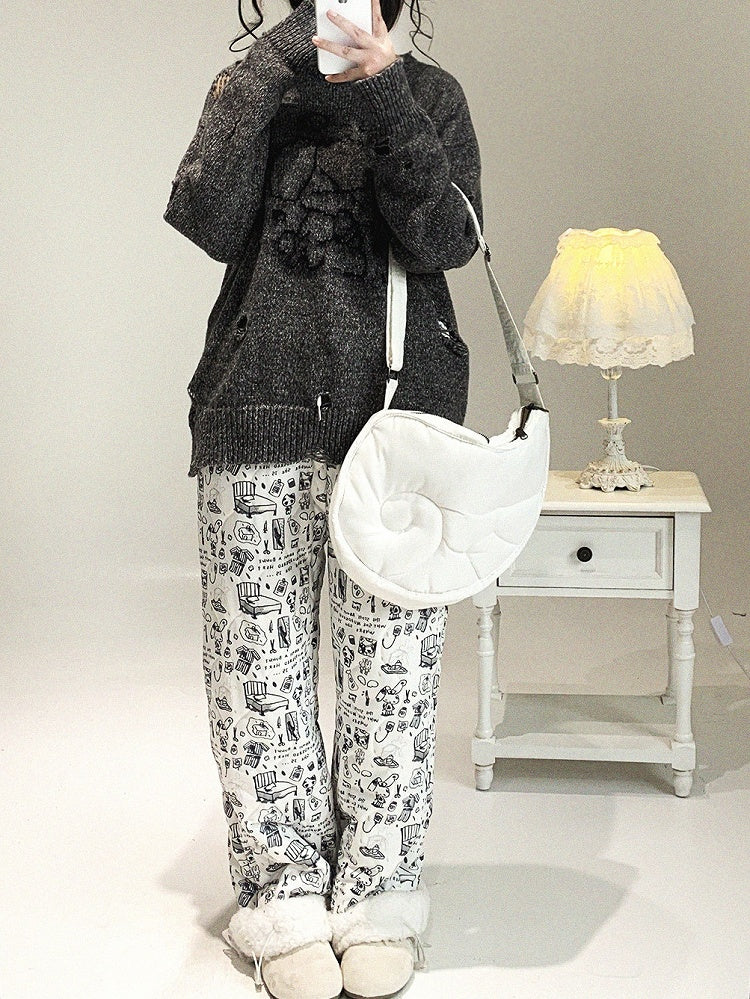 Casual Jirai Kei All-Over Pants Cuff Cartoon Plush Doodle
