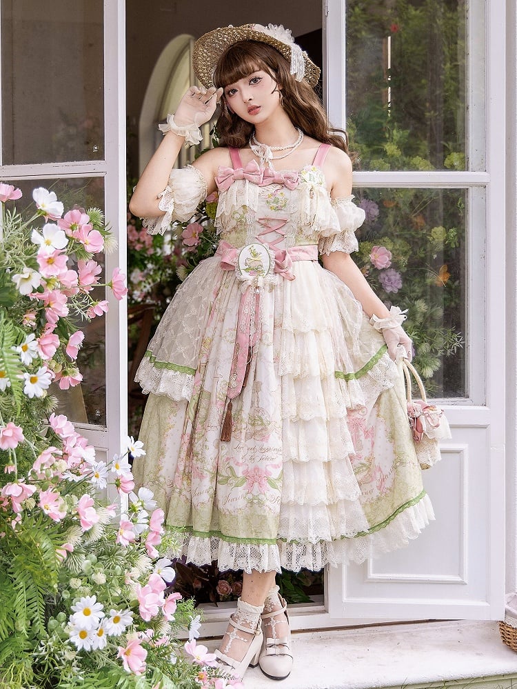 バレークラシックロリータ花柄リリープリントプラススカートジャンパーサイズ