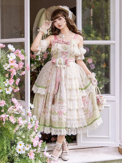 バレークラシックロリータ花柄リリープリントプラススカートジャンパーサイズ