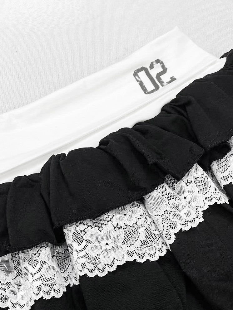 かわいいスカート ブラックホワイトトリム ビタースイート レース ティアード