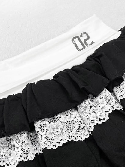 かわいいスカート ブラックホワイトトリム ビタースイート レース ティアード