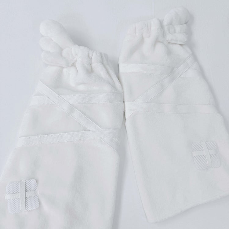 ケイ アップリケ エンジェル ジライ カワイイ ホワイト ヤミ フランネル レッグウォーマー 羽根デザイン クロス