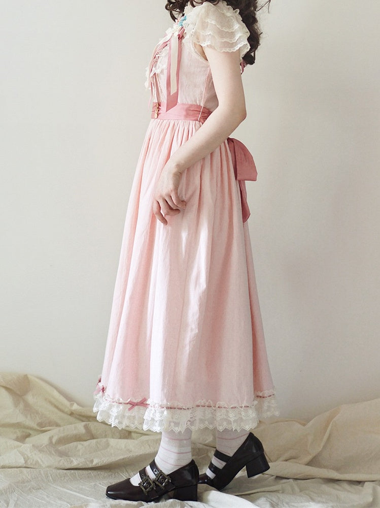 Pink with Bow Details Version Lolita Elegant Classic Dress Lace Long and