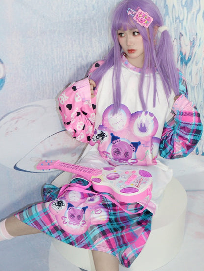 Rock Katzenkrallenmuster Y2K Print GrünPink Kariert