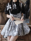 Gray Jacquard Lace-up Waist Overall Bubble Skirt
