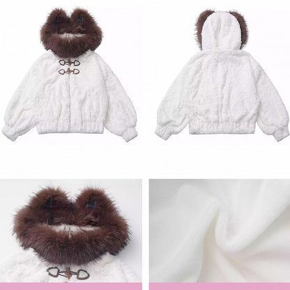 白クマの耳付きフード付きぬいぐるみコート