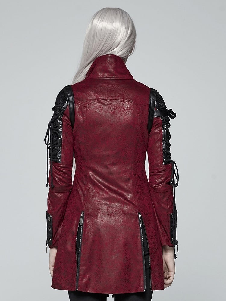 Red Punk Rubberized Faux Leather Windbreaker