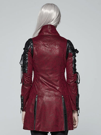 Leather Faux Rubberized Red Punk Windbreaker