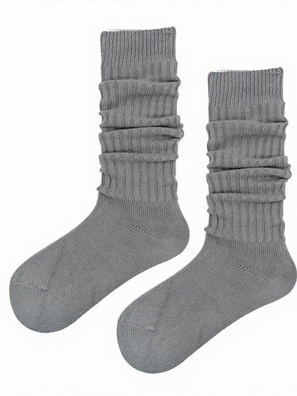 Knit Ribbed Trim Solid Calf Socks in 5 Colors - ModaSwings