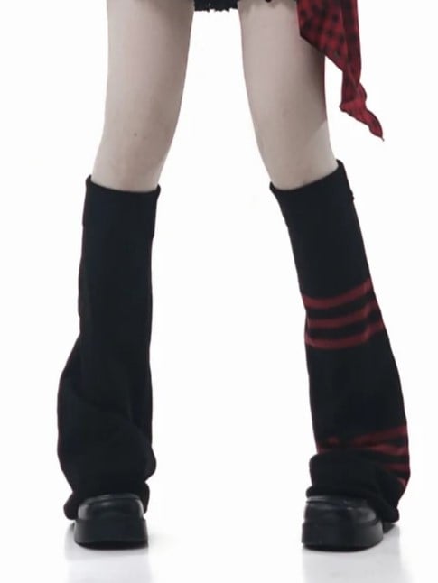 Warmers Black Leg Striped Y2K Knitted Red