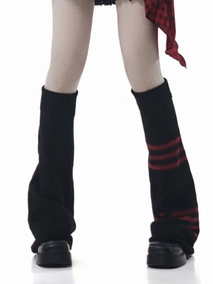 Warmers Black Leg Striped Y2K Knitted Red