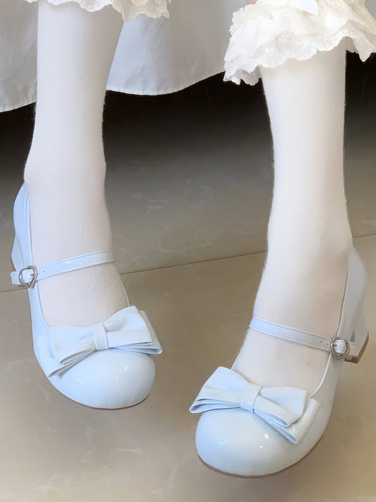 Lolita Toe Shoes Mary PU – Soft Round Jane Blue Leather