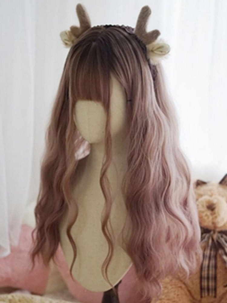 Lila Ombre lange gewellte Perücke mit vollem Pony