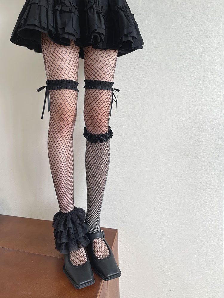 Gerüschte Netzstulpen Wärmer/Spitzenbeinstrumpfhose/Gerüscht Schwarz