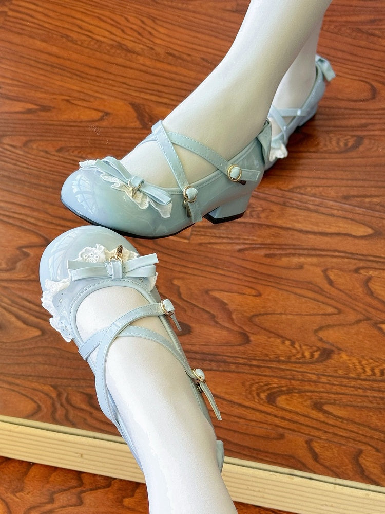 Janes Lace Lolita Mary with Closure Snap Trim Low-heel/Mid-heel Sweet Blue