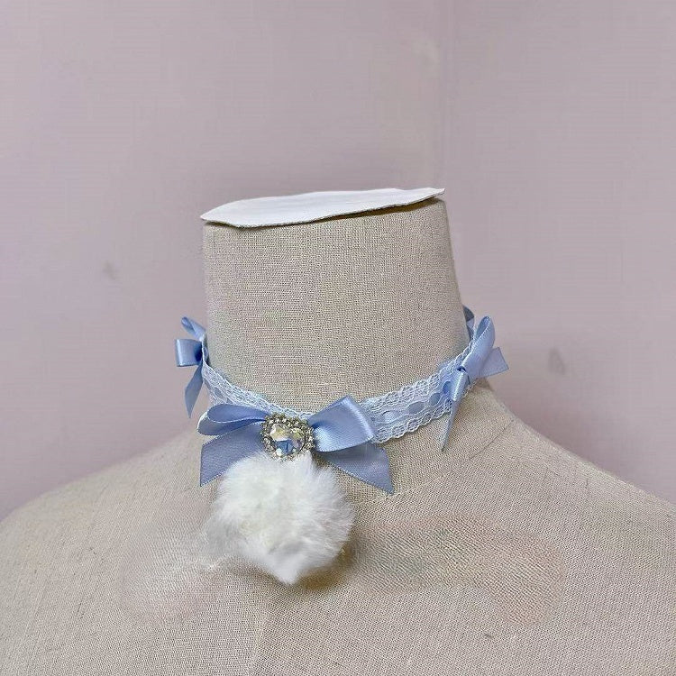 Heart Rhinestone Bow Choker Lace 6 Colors with Pendant