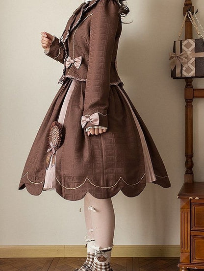 Skirt Sweet Scalloped Chocolate Lolita Brown Pleating Details with Edge Trim