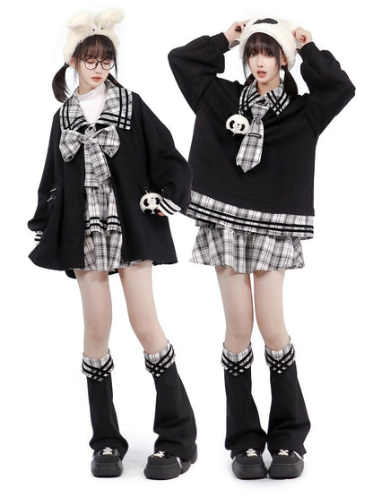 Tiered Pattern with Plaid Buckles Mini Heart Ruffles Skirt