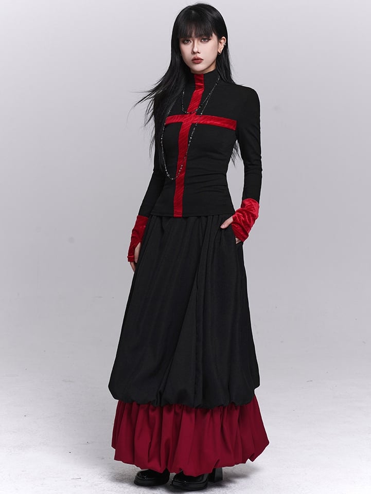 Black Bubble Skirt Gothic Red