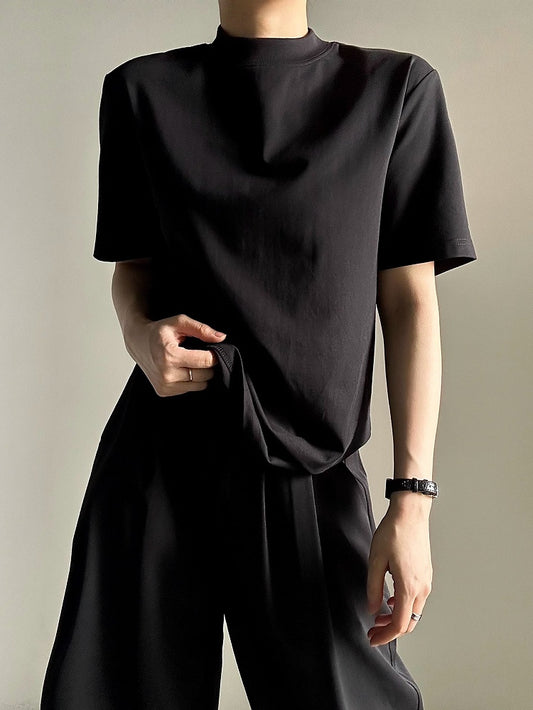 Lolita Neck Sleeve Black Ouji Short T-shirt Unisex Mock