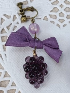 Ear Grape Purple/Green Clips Ribbon Decorated Deep Bow