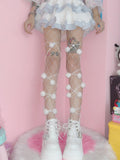 Ivory Pompon Sweet Lolita Leg Wraps - Peach Captain