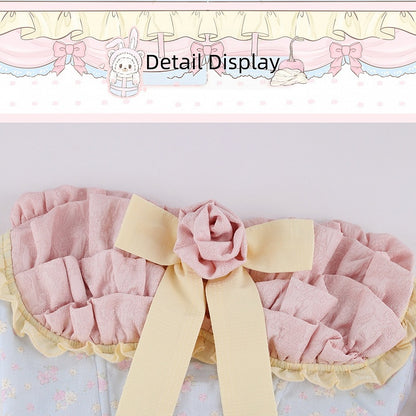 Blue and Pink Floral Strapless Dress with Bow - serendipity