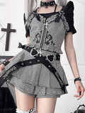 with Zipper Ruffled White Heart Vest Gothic Black Cross Houndstooth Straps Buckle