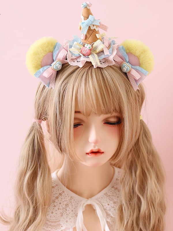 Cream Mini Hat with Macaron-colored Ice Accents Bow Dreamy