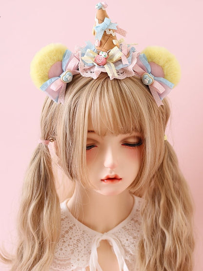 Cream Mini Hat with Macaron-colored Ice Accents Bow Dreamy