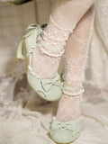 in Leather Sophisticated Chain Sandals Ornate Bead PU Heels Heart Green and Heel Detachable with