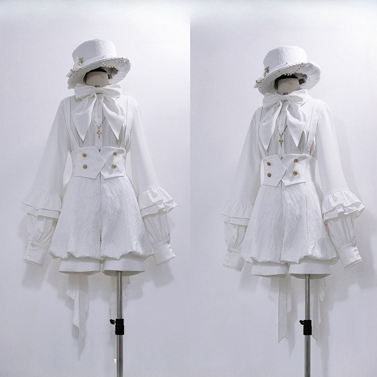 Ouji High Big Train Belt with Bow Lolita Waist Corset White Shorts Overall
